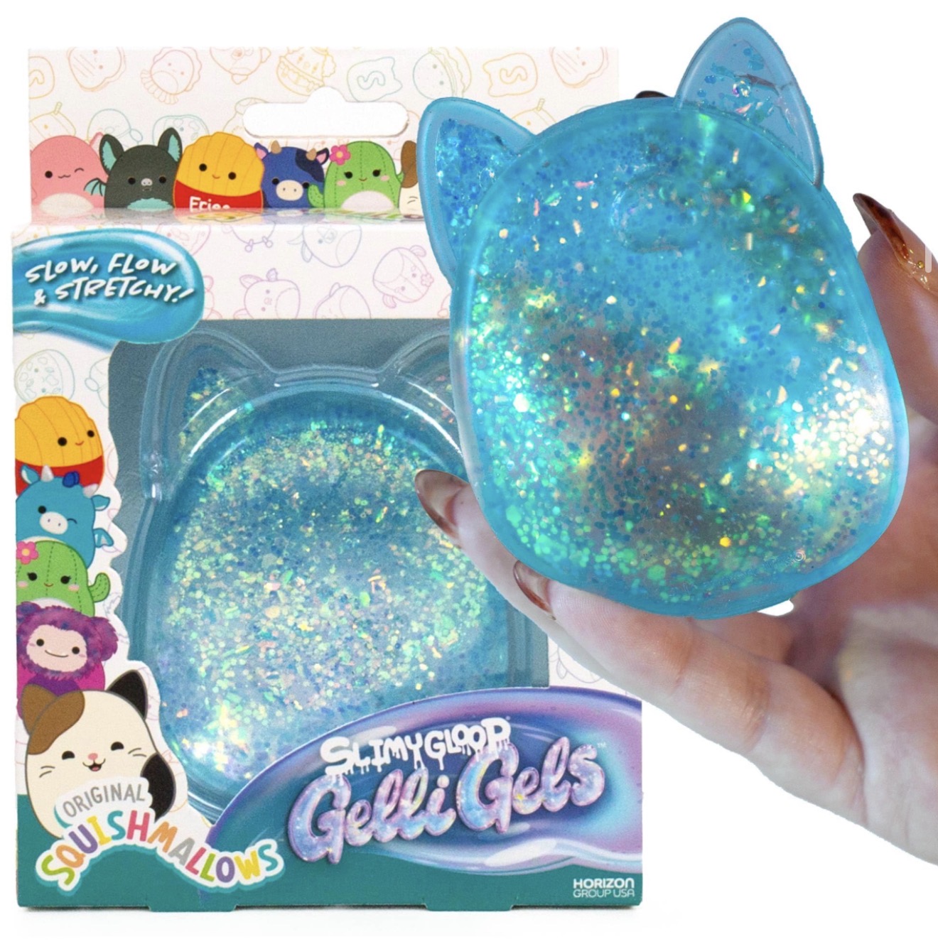 Original Squishmallows™ SLIMYGLOOP Gelli Gels™, Slow Rising Sensory Squeeze Toy with Glitter, Gel Filled Fidget Toys