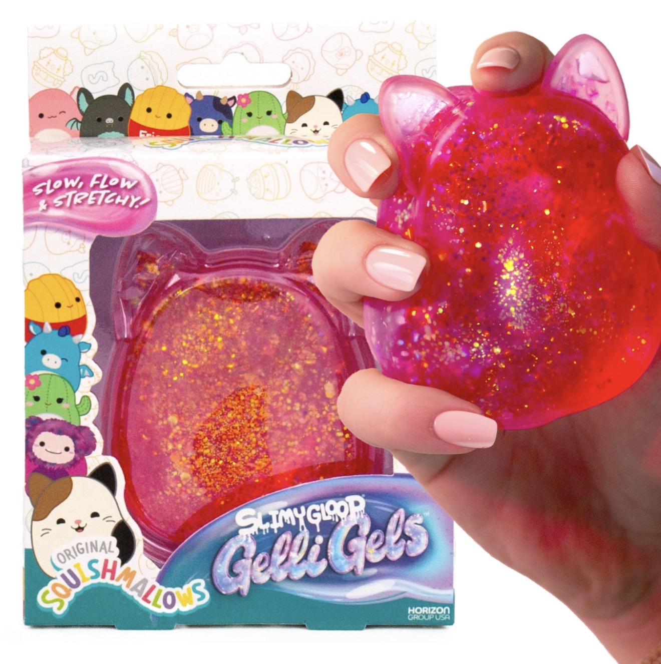 Original Squishmallows™ SLIMYGLOOP Gelli Gels™, Slow Rising Sensory Squeeze Toy with Glitter, Gel Filled Fidget Toys