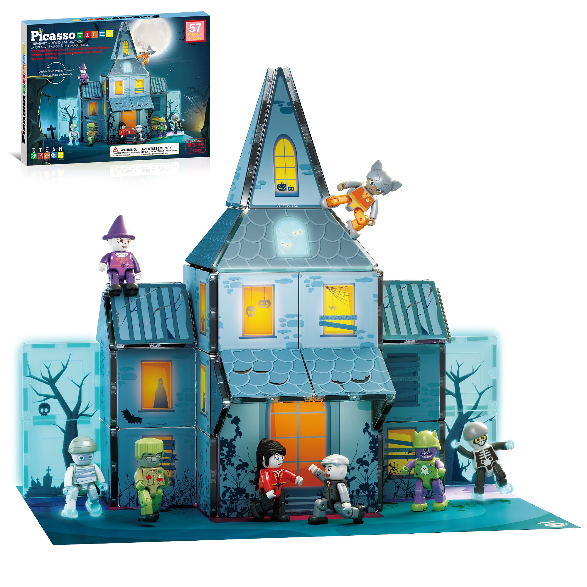 PicassoTiles® 57-Piece Haunted House Magnetic Tile Building Set PREORDER