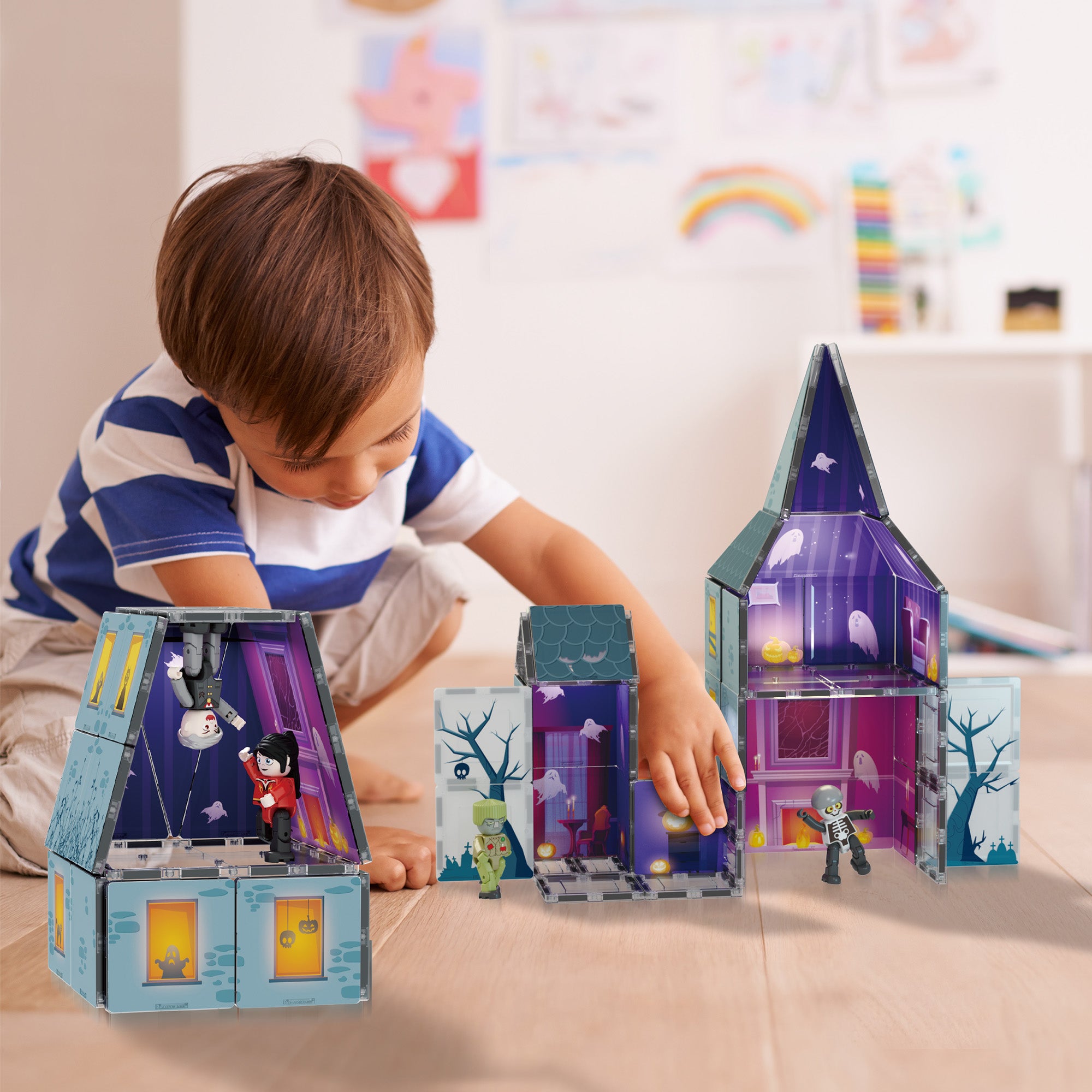 PicassoTiles® 57-Piece Haunted House Magnetic Tile Building Set PREORDER