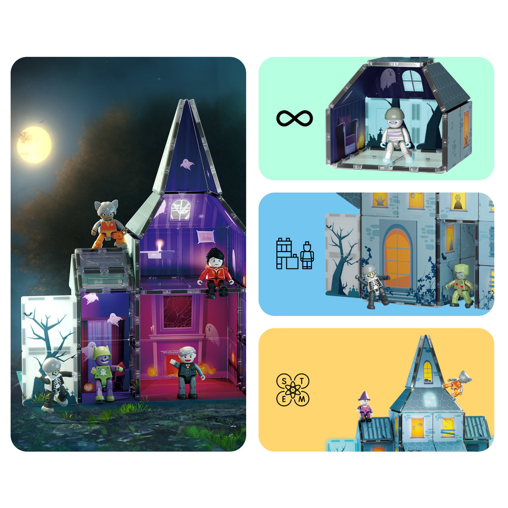 PicassoTiles® 57-Piece Haunted House Magnetic Tile Building Set PREORDER